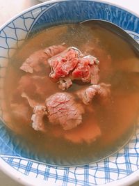 High angle view of soup in bowl