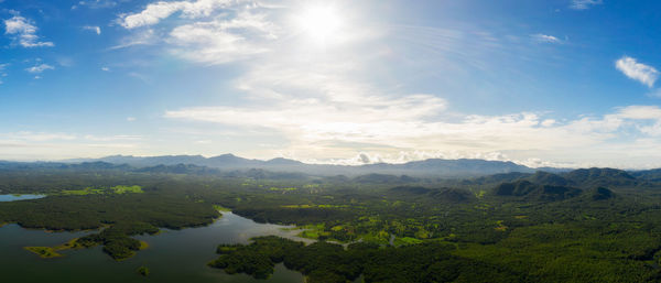 Aerial view over mae chang reservoir, mae moh, lampang, thailand, panorama - drone.