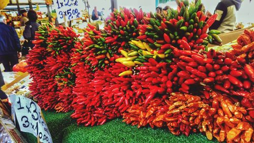Red chili peppers for sale in market