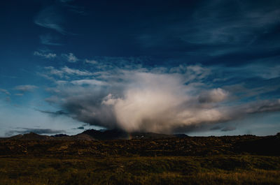 Scenic view of volcanic landscape against sky