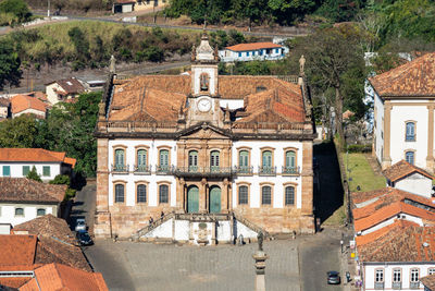 High angle view of buildings in town