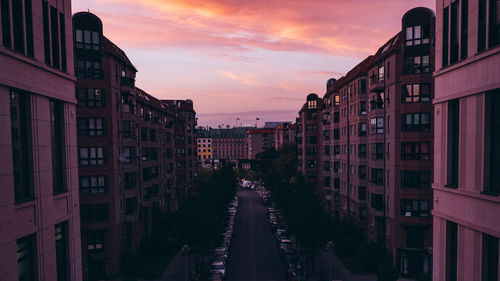 Panoramic view of city street against sky