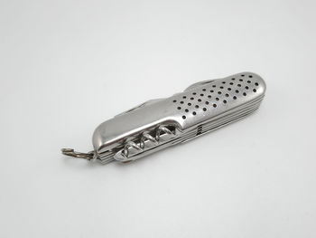 High angle view of piano against white background