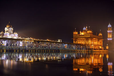 Illuminated buildings in city at night