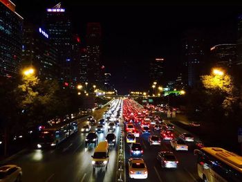 Light trails on city street at night