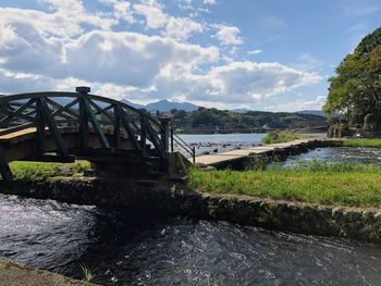 Bridge over river against sky