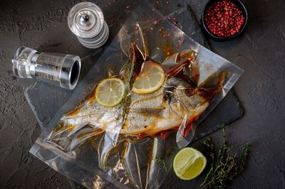 High angle view of food on table