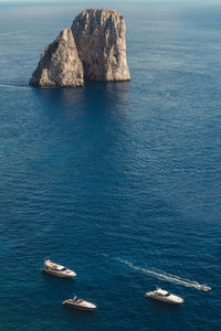 High angle view of sailboat on sea