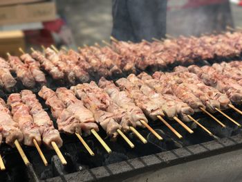 Close-up of meat on barbecue grill