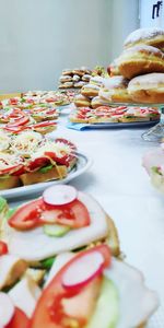 Close-up of cake served on table