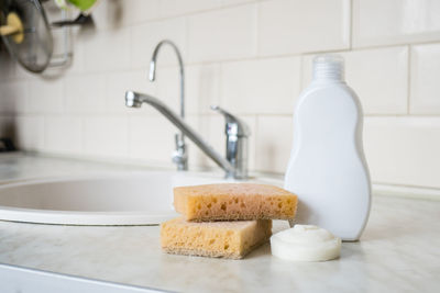 Close-up of sponge in bathroom