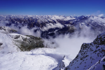 Scenic view of snowcapped mountains against sky