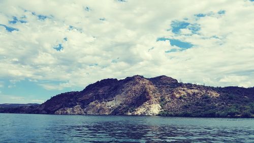 Scenic view of sea and mountains