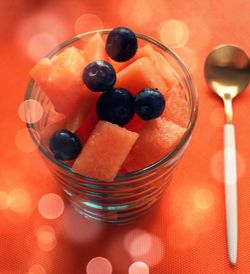Close-up of fruits in glass on table