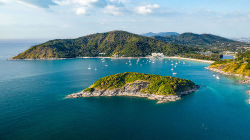 Nai harn promthep cape beautiful island seascape aerial drone view phuket thailand