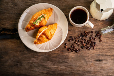 High angle view of breakfast on table