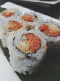 Close-up of sushi served in plate