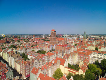 High angle shot of townscape against sky