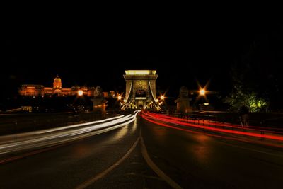 Light trails on road at night