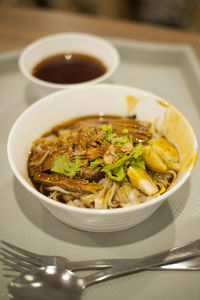 High angle view of soup in bowl