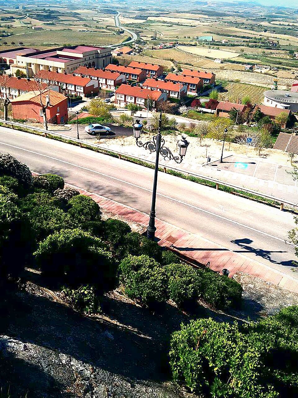 high angle view, building exterior, built structure, tree, architecture, city, residential building, cityscape, transportation, residential structure, house, growth, residential district, town, road, elevated view, aerial view, outdoors, city life, crowded