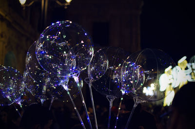 Led balloons in plaza san francisco, seville, spain. december 2019. christmas decorations.