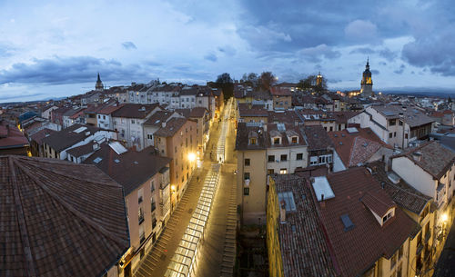 Aerial night view of the old quarter of vitoria-gasteiz, capital of the basque country 