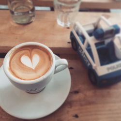 Close-up of coffee cup on table