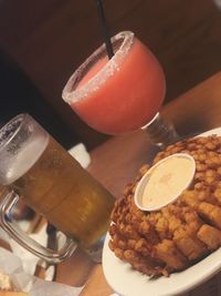 High angle view of breakfast on table