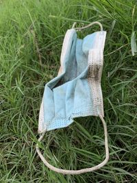 High angle view of shoes on field