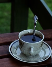 Close-up of coffee cup on table