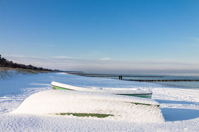 Panoramic view of beach against clear blue sky