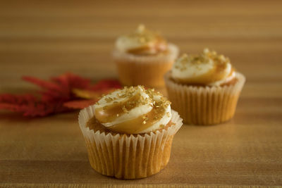 Close-up of cupcakes on table