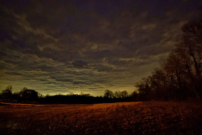 Scenic view of field against sky at sunset