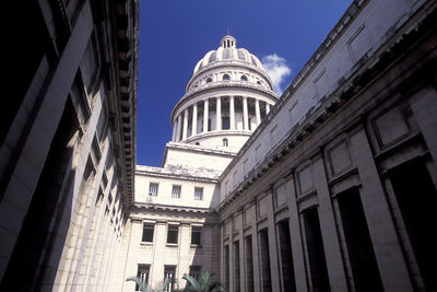 Low angle view of buildings against clear sky