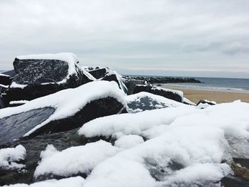 Scenic view of sea against sky during winter