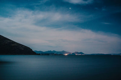 Scenic view of sea against sky at night