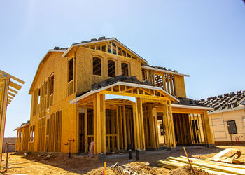 Low angle view of building against clear sky