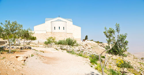 Exterior of building against clear blue sky