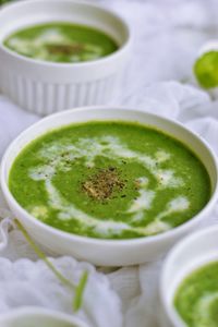 High angle view of soup in bowl on table