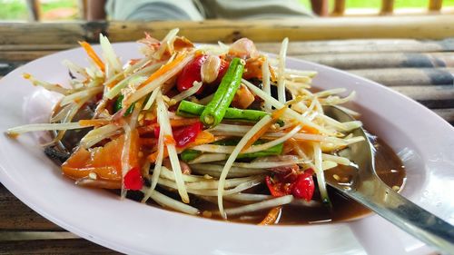 Close-up of food in plate on table