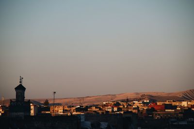 High angle view of townscape against sky at dusk