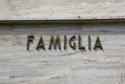 Close-up of text on wall