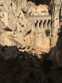 View of dam on rocky mountain