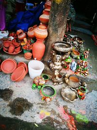 High angle view of various for sale in market