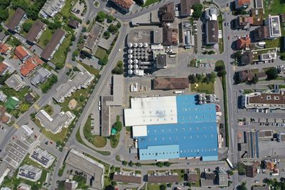 High angle view of buildings in city