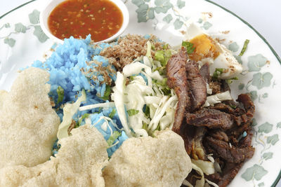 High angle view of meal served in plate