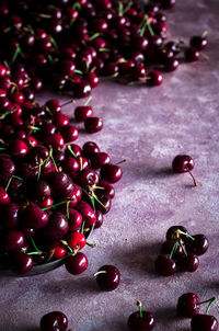 High angle view of berries on table
