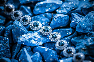 Full frame shot of wet blue glass