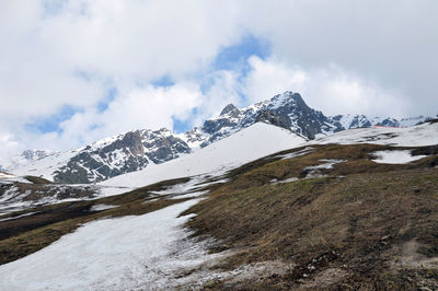 Scenic view of snowcapped mountains against sky